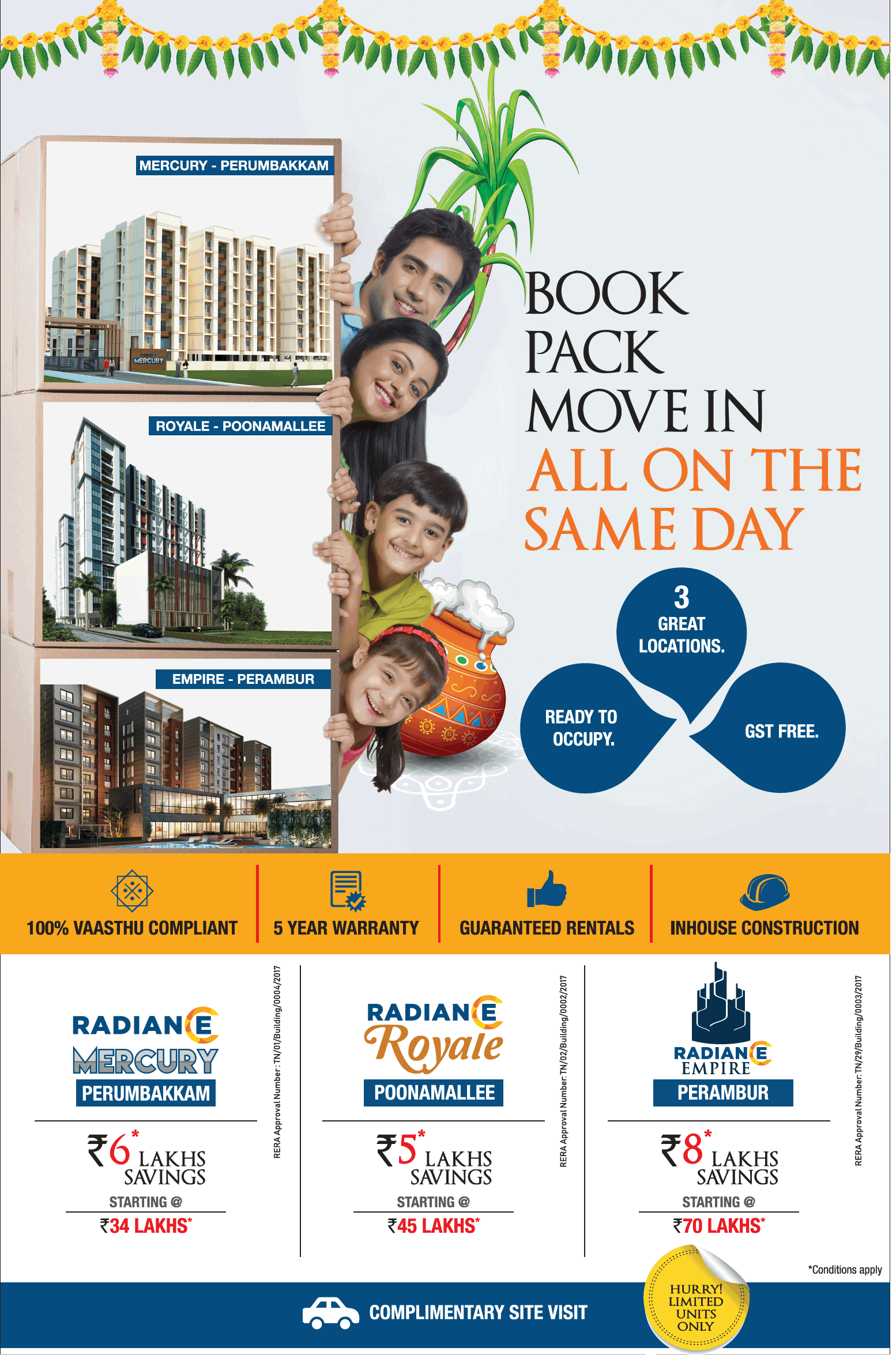 Ready to occupy apartments at Radiance Projects in Chennai